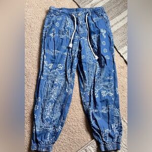 Jogger 100% Cotton Pattern Draw Tie Pockets blue paisley size 8 Women's